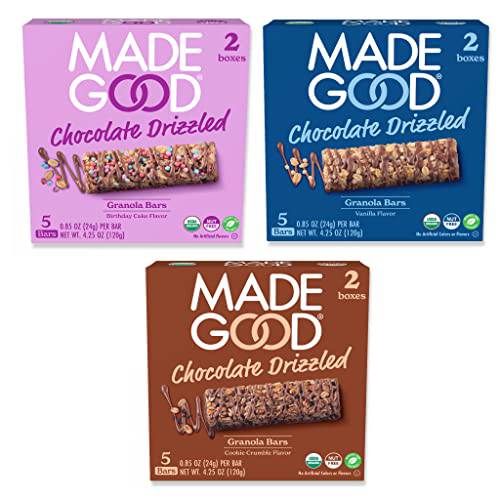 MadeGood Chocolate Drizzled Granola Bars Variety Pack - Gluten Free Granola Bar Snacks - 6 Boxes, 30 Ct, Nut & Allergen Free Snacks