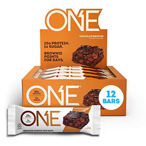 ONE Protein Bars, Chocolate Brownie, Gluten Free Protein Bar with 20g Protein and only 1g Sugar, Snacking for High Protein Diets, 2.12 Ounce (12 Count)