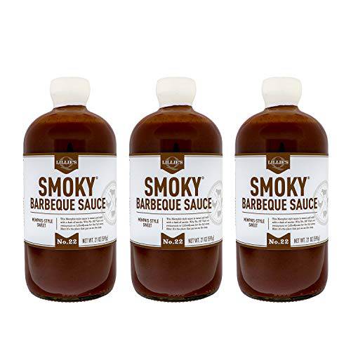 Lillie’s Q - Smoky Barbeque Sauce, Gourmet BBQ Sauce, Sweet Brown Sugar BBQ Sauce, Mild Smoky Flavor, Premium Ingredients, Made with Gluten-Free Ingredients (21 oz, 3-Pack)