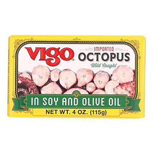 Vigo Premium Imported Canned Seafood, Jumbo Squid in Sunflower & Olive Oil, Specialty Flavored, Perfect for Recipes and Dishes (Jumbo Squid in Sunflower & Olive Oil, 4 Ounce (Pack of 10))