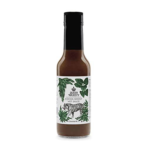 Queen Majesty COCOA GHOST HOT SAUCE 5oz - All Natural Habanero & Ghost Pepper Condiment with Chipotle - Vegan, Low-Carb, No Sugar, Kosher, Gluten Free, non GMO, Featured on Hot Ones
