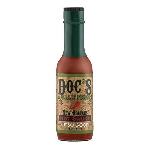Doc’s Original Salt Free Hot Sauce, 5 oz Salt Free MILD Hot Sauce - Red Louisiana Style - All Natural, Gluten Free & Vegan, 5 oz Bottle - By Doc’s Salt Free