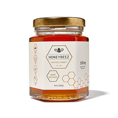 HONEYBEEZ Calming Raw Honey -30mg of Hemp Extract per Serving- Promotes Stress & Pain Relief, Reduces Inflammation & Anxiety- 32 servings (8 ounce jar)