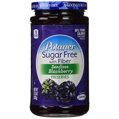 Polaner Seedless Blackberry Preserves Sugar Free with Fiber, 13.5 Oz, (Pack of 2)