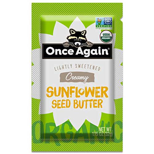 Once Again Organic Creamy Sunflower Butter - 1.15oz Squeeze Packs, 10 Count - Lightly Salted & Sweetened - Peanut Free, USDA Organic, Gluten Free Certified, Vegan, Kosher