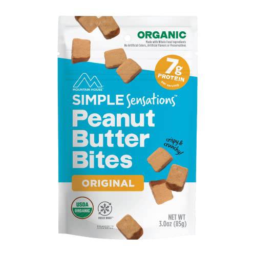 Mountain House Simple Sensations Peanut Butter Bites - Original | 3-Serving Pouch | Certified Organic | Gluten-Free | Vegetarian | Freeze-Dried Snack | 7g Plant-Based Protein Per Serving