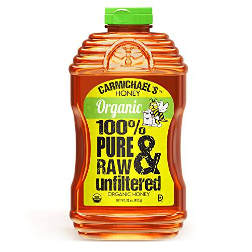 Carmichael’s Organic Honey - Premium Quality, USDA Certified Organic, Unpasteurized, Raw, & Unfiltered Honey - Non-GMO, 100% Pure & Natural Sweetener With No Additives or Traces Of Pesticides (32 oz)