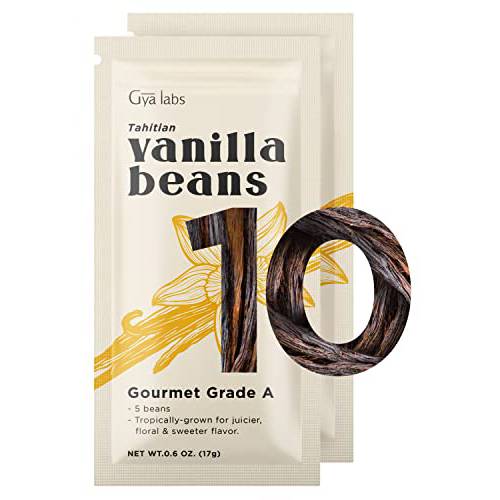 10 Tahitian Vanilla Beans Grade A+ for making Vanilla Extract, Baking, 5-7 long, Caviar Rich, Flavorful Fresh Vanilla Bean Pods by Gya Labs