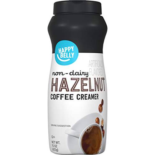 Amazon Brand - Happy Belly Powdered Non-dairy Hazelnut Coffee Creamer, 15 Ounce