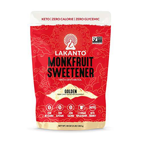 Lakanto Golden Monk Fruit Sweetener with Erythritol - Raw Cane Sugar Substitute, Zero Calorie, Keto Diet Friendly, Zero Net Carbs, Baking, Extract, Sugar Replacement (Golden - 3 lb)