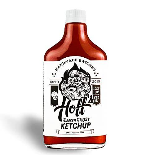 Hoff and Pepper’s Smoken Ghost Ketchup With Ghost Pepper, Jalapeno, Habanero, and Chipotle, NO High Fructose Corn Syrup Ketchup Handmade in Tennessee