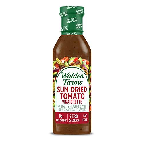 Walden Farms Sun-Dried Tomato Vinaigrette Dressing, 12 oz. Bottle, Fresh Tangy Salad Topping, Sugar Free and 0g Net Carbs Condiment, Keto and Kosher, Natural Flavors