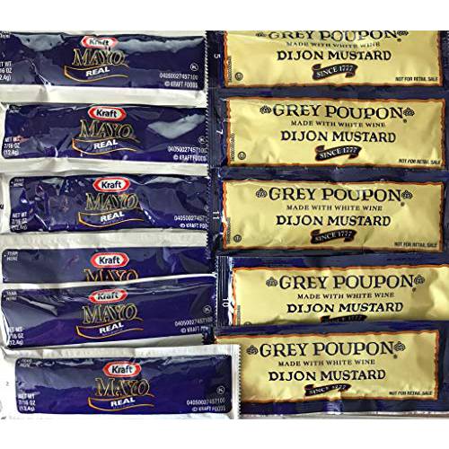 Grey Poupon Dijon Mustard and Kraft Mayonnaise / 25 each Mayo and Mustard Combination Pack / Total 50 Packets