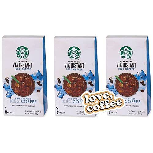 Starbucks VIA Sweetened Iced Coffee (3 Boxes) 5 Packets Each Box includes Exclusive Coffee Inspired Sticker