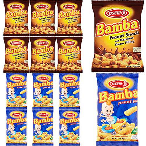 Bamba Peanut Butter Snacks All Natural Peanut Butter PB Corn Puffs (6 Hazelnut Cream , 2.1oz Bags + 6 Regular, 1oz Bags)