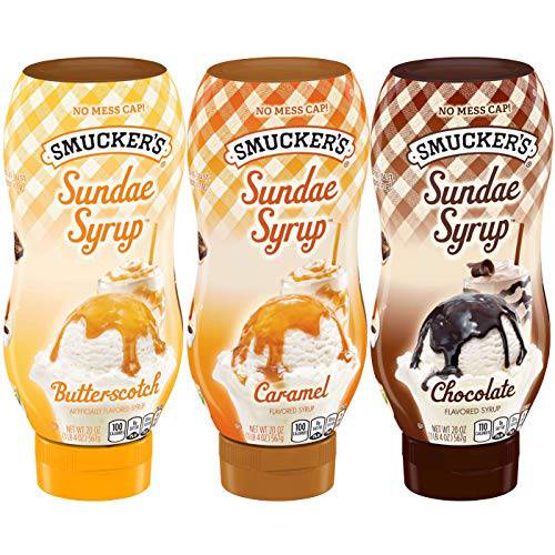 Smuckers Sundae Syrup Caramel, Butterscotch & Chocolate Ice Cream Topping Bundle 20 Oz (Variety Pack of 3)