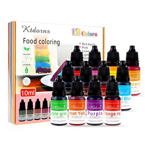 Food Coloring - 12 Color cake food coloring liquid Variety Kit for Baking, Decorating,Fondant and Cooking, Slime Making Supplies Kit - .38 fl. oz. (10ml) Bottle