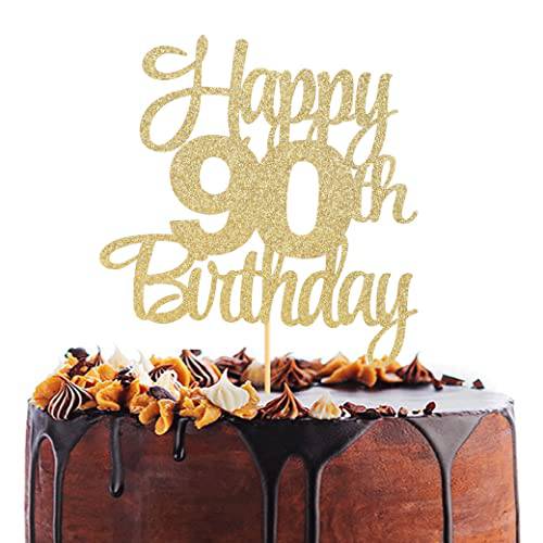 Happy 90th Birthday Cake Topper - 90th Anniversary Cake Topper,happy 90th Birthday Cake Topper,90 Cake Topper Gold,90th Birthday Cake Topper,90th Anniversary Cake Topper Gold Party Decorations