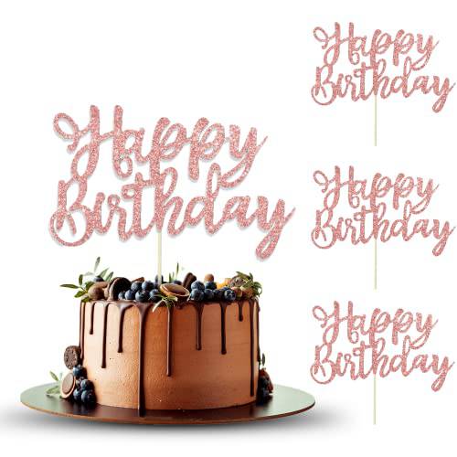 4 Pack Happy Birthday Cake Topper Rose Gold, 1st First Happy Birthday Cupcake Topper, Rose Gold Decoration