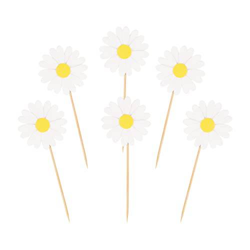 Daisy Cupcake Toppers, Daisy Flower Cake Picks Chrysanthemum Party Decorations for Spring Birthday Wedding Supplies, Set of 36 (White)