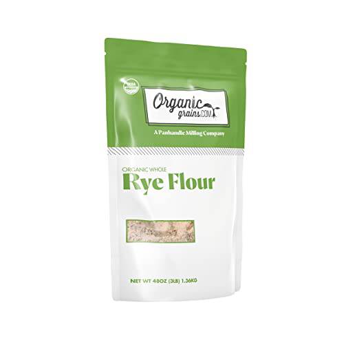 Organic Grains Organic Rye Flour - 3 lbs. (48 oz.) - Resealable Organic Dark Rye Flour for Bread Made from Fresh Whole Organic Rye Grain - Non GMO, Kosher, & Vegan Bread Flour