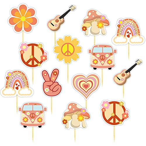 36 PCS Hippie Party Cupcake Toppers Retro Party Decorations for Two Groovy Birthday Party Decorations 2nd Birthday Party 60s Theme Boho Rainbow Party Supplies