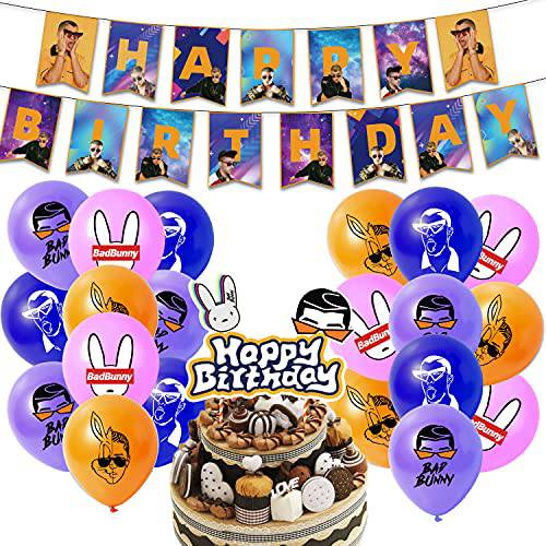 Bunny party decorations,Bunny birthday decorations set with a happy birthday banner,Bunny cake topper,Bunny balloons for Bunny party supplies
