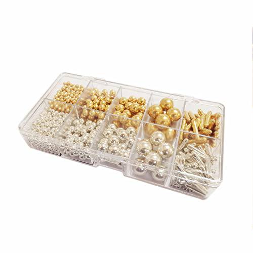 HIFUNBK Mixed Gold and Silver Sprinkles For Cake Topper, Gift Box Pack Dragee Cupake Topper For Cake Decoration
