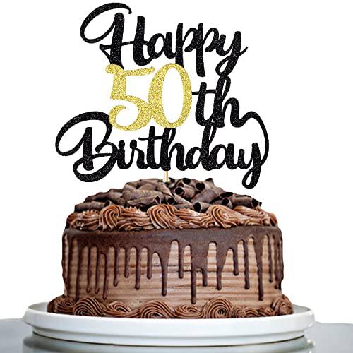 50th happy birthday cake topper happy birthday cake decoration party decoration gift plug-in photo props plug-in black gold glitter