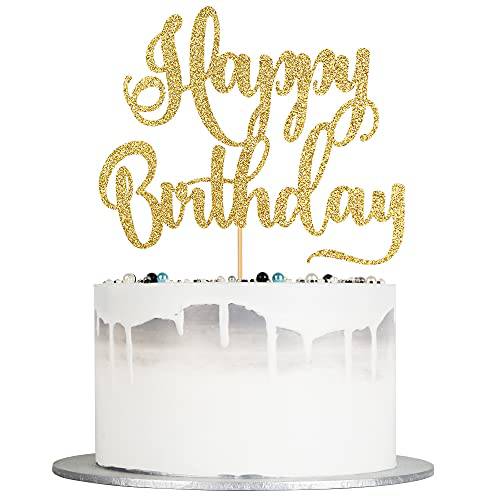happy birthday Cake Topper, Happy Birthday Cake Bunting Decor,Birthday Party Decoration Supplies，Photo Booth Props (Gold)
