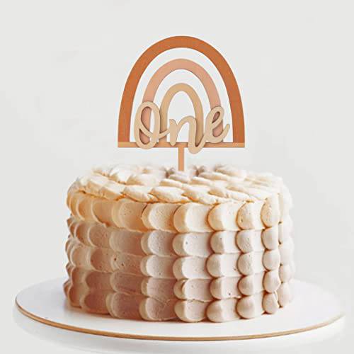 Boho Rainbow Cake Topper Wood One Birthday Topper - Boy Girl 1st Birthday Cake Topper - First Birthday Decor Cake Smash (BOHO ONE CT)