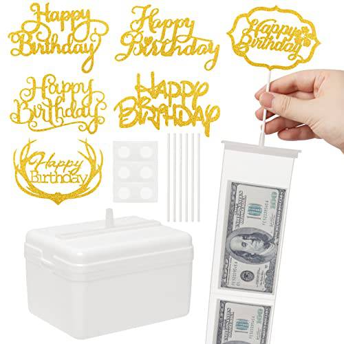 lnnkege 127 Pieces Cake Money Box Kit,Money Box for Cake with 6 Pieces Happy Birthday Cake Topper,120 Pieces Clear Bags Connected Pockets,Money Cake Pull Out Kit for Cake Decoration Birthday Party
