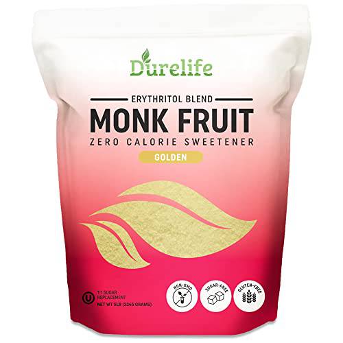 Durelife Golden Monk Fruit Sweetener 5 lb Bulk Size, 1:1 Sugar Replacement, Keto Diet Friendly, Zero Calorie Sugar Substitute, Packaging May Vary