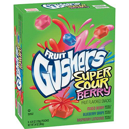 Gushers Fruit Flavored Snacks, Super Sour Berry, Gluten Free, 4.25 oz, 8 ct