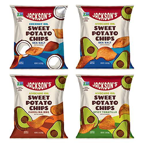 Jackson’s Sweet Potato Kettle Chips Variety Pack made with Premium Oils (1.5 oz, Pack of 10) - Allergen-friendly, Gluten Free, Peanut Free, Vegan, Paleo Friendly - Shark Tank Product