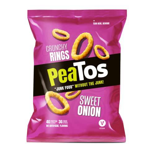 PeaTos Crunchy Rings, Snack Packs, 4 g Protein, 3 g Fiber, Sweet Onion Bags, Gluten Free,2.5 Ounce(Pack of 4)