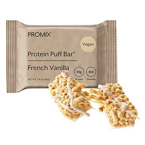 ProMix Vegan Protein Cereal Bars, 12-Pack - French Vanilla - Marshmallow Crispy Treat - Great Tasting & Healthy To Go Snack - High Protein & Low Calorie - Kosher, Non-GMO & Free From Gluten, Soy, & Corn