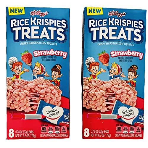 Rice Krispies Treats Marshmallow Snack Bars Strawberry Flavor with Writable Wrappers (Two 6.2 oz Boxes for a Total of 16 Bars)