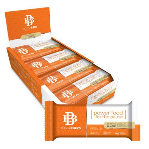 Bossa Bars Energy Bars for Women: Toasted Vanilla Almond, Plant Based, 8g Protein, High Fiber, Menopause Middle Support, Zero Added Sugar, Keto Friendly, Low Carb, Plant Based, Gluten-Free Mini Meal or Snack, 1.34oz, 12 count
