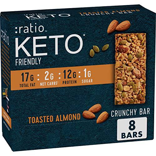 Ratio KETO Friendly Crunchy Bars, Toasted Almond, Gluten Free Snack, 8 ct