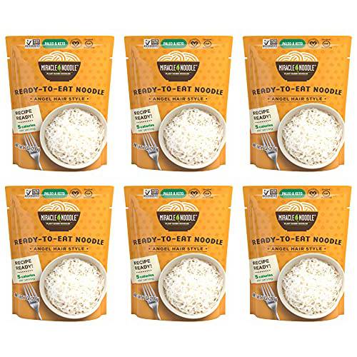 Miracle Noodle Angel Hair Shirataki Noodles, Ready To Eat Konjac Noodle - Keto Friendly, Paleo, Vegan, Gluten Free, Low Carb, Low Calorie, Soy Free, Miracle Noodles - 7 Ounce (Pack Of 6)
