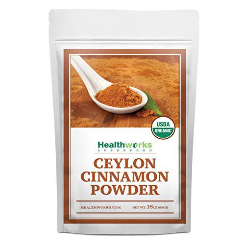 Healthworks Ceylon Cinnamon Powder Ground Raw Organic (16 Ounces / 1 Pound) | Keto, Vegan & Non-GMO | Great with Coffee, Tea & Oatmeal | Premium Antioxidant Superfood/Spice (1 Pound)