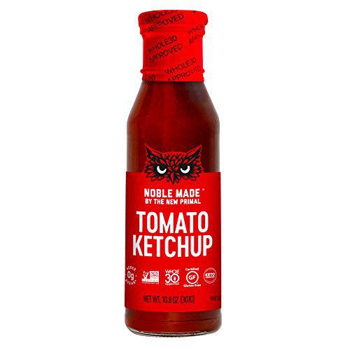 Noble Made by The New Primal Tomato Ketchup - 10.8 oz Bottle - Whole30 Approved, Certified Keto, Non-GMO Project Verified, Paleo-Friendly, and Gluten-Free Sauce with 0g of Added Sugar