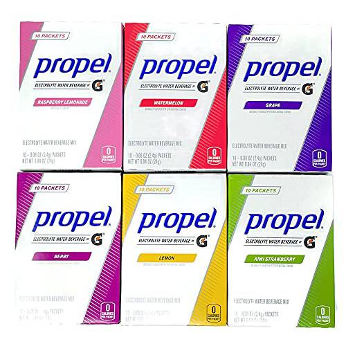 Propel Powder Packets Drink Mix Singles Variety of 6 Lemon, Grape, Berry, Raspberry Lemonade, and Kiwi Strawberry