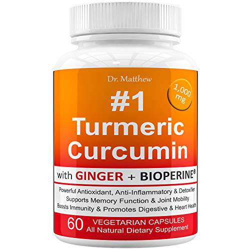 Best Turmeric Curcumin with BioPerine Black Pepper and Ginger. 15X High Potency with 95% Curcuminoids. Anti-inflammatory, Joint Support, Anti Aging, Antioxidant Powder