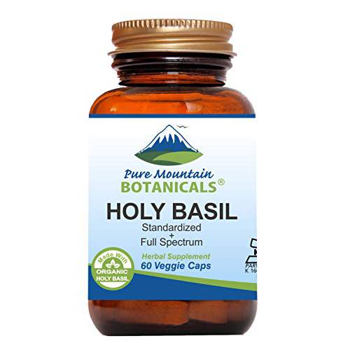 Holy Basil Capsules - Kosher Vegan Caps with 450mg Organic Holy Basil Tulsi & Holy Basil Extract from India
