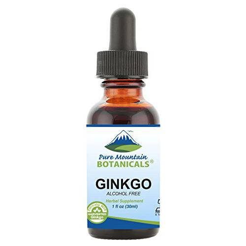 Pure Mountain Botanicals Gingko Biloba Liquid Extract Drops – Alcohol Free Tincture of Wild Harvest Ginkgo Biloba Leaf Supplement