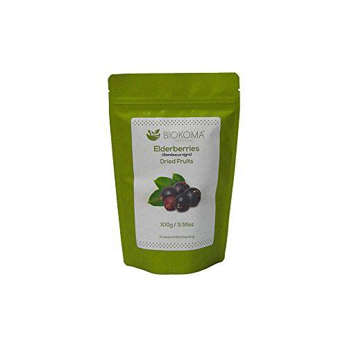 Pure and Organic Biokoma Elderberries Dried Fruits 100g (3.55oz) in Resealable Moisture Proof Pouch