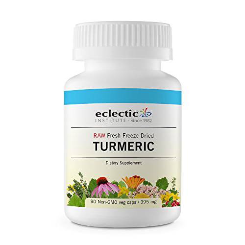 Eclectic Institute Raw Freeze-Dried Turmeric | US Grown | Vegetarian, Non-GMO, Gluten Free | 90 CT (395 mg)