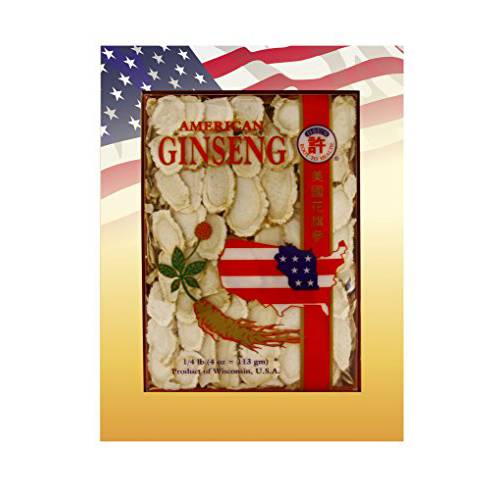 Hsu’s Ginseng SKU 0126-4 | Mixed Large-Medium Slices | Cultivated American Ginseng from Marathon County, Wisconsin USA | 许氏花旗参 | 4oz Box, 西洋参, B01MSDEECQ
